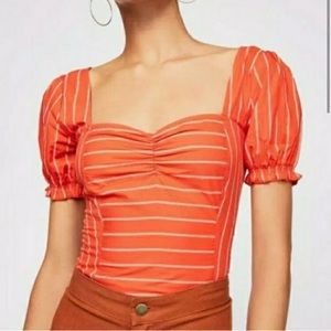 Free People Rose Garden Puff Sleeve Top